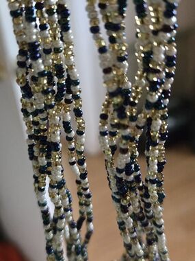 Multi-Strand Seed Bead Necklace in White, Blue, Gold - Women Jewelry
